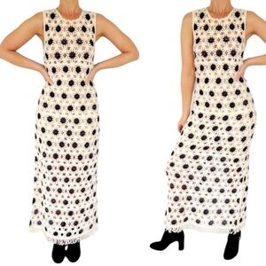 Walter Baker cream floral crochet knit sleeveless tassel trim maxi dress medium